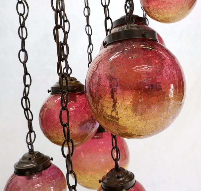 Ruby & Amber Globes on Chain Chandelier Light Fixture