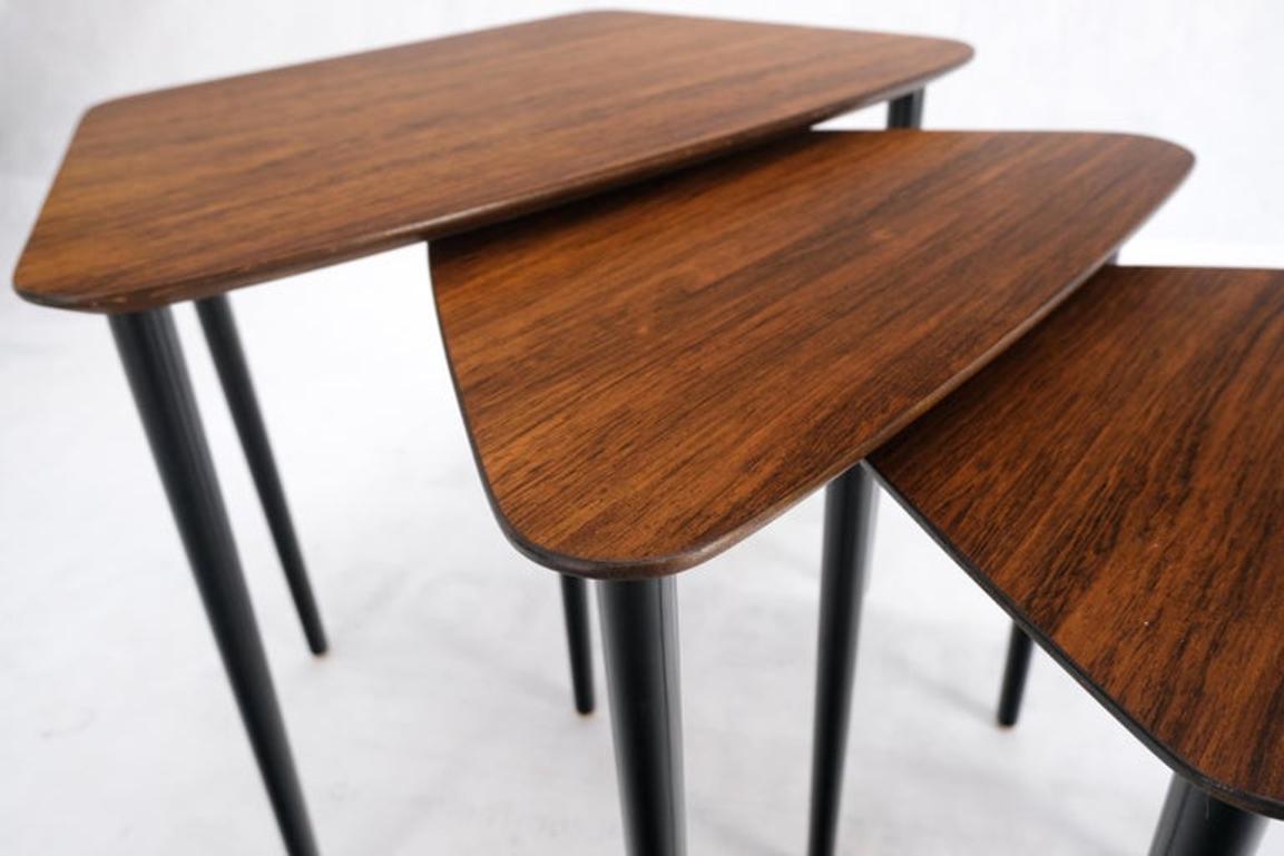 Set of Three Italian Rosewood Mid Century Modern Dowel Leg Nesting Tables