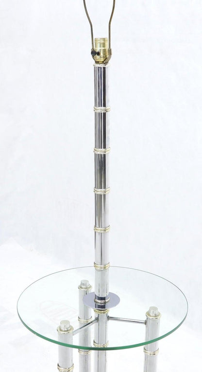 Chrome and Brass Faux Bamboo Tripod Glass Side Table Floor Lamp