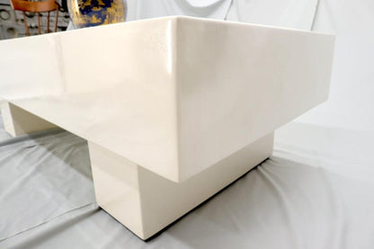 Mid Century Modern Double Pedestal Thick Cream Off-White Lacquer Coffee Table