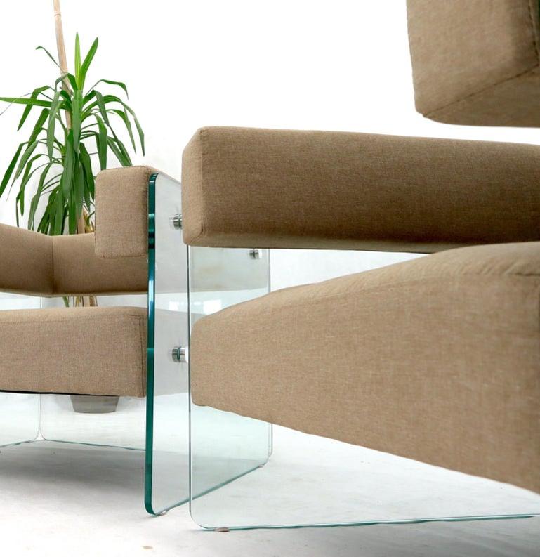 Pair of Glass Panels Frames Cube Shape Lounge Chairs