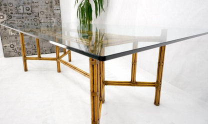 Large Bamboo & Leather Frame 3/4" Thick Glass Top Dining Conference Table