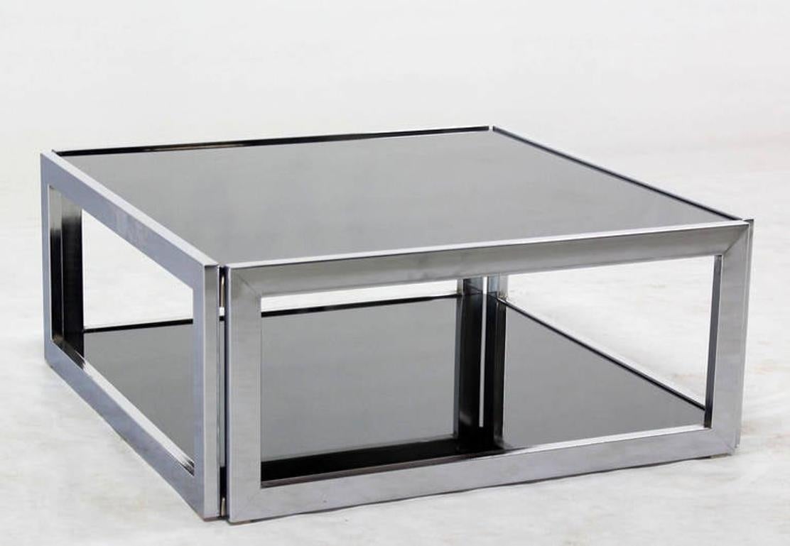 EstablishedLines Sharp Square 2 Tier Modern Chrome Base Smoked Glass Coffee Table w/ Shelf MINT