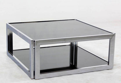 EstablishedLines Sharp Square 2 Tier Modern Chrome Base Smoked Glass Coffee Table w/ Shelf MINT