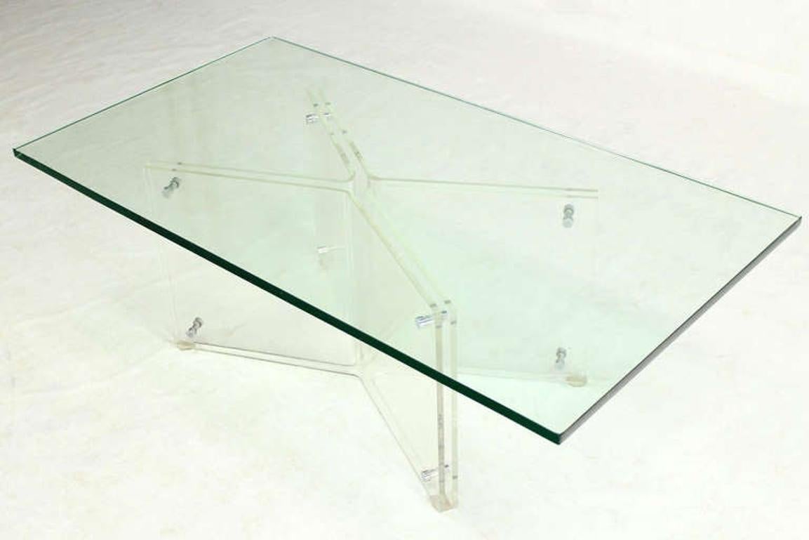 EstablishedLines Mid-Century Modern Lucite X Base Glass Top Rectangle Coffee Table