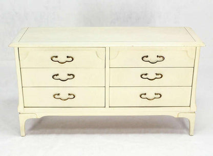White Bone Tone Wash Lacquer 6 Drawer Dresser Solid Brass Ornate Drawer Pulls