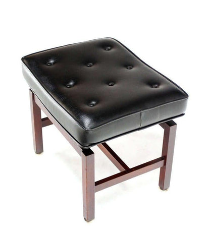 EstablishedLines Mid-Century Modern Black Vinyl Upholstered Oiled Walnut Bench by Risom