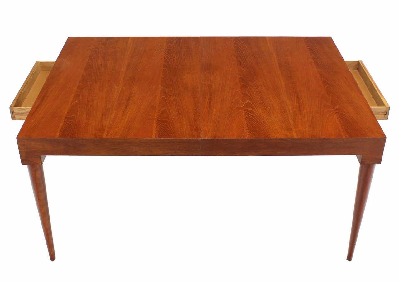 Danish Mid Century Modern Teak Tapered Legs Dining Conference Table Two Leaves