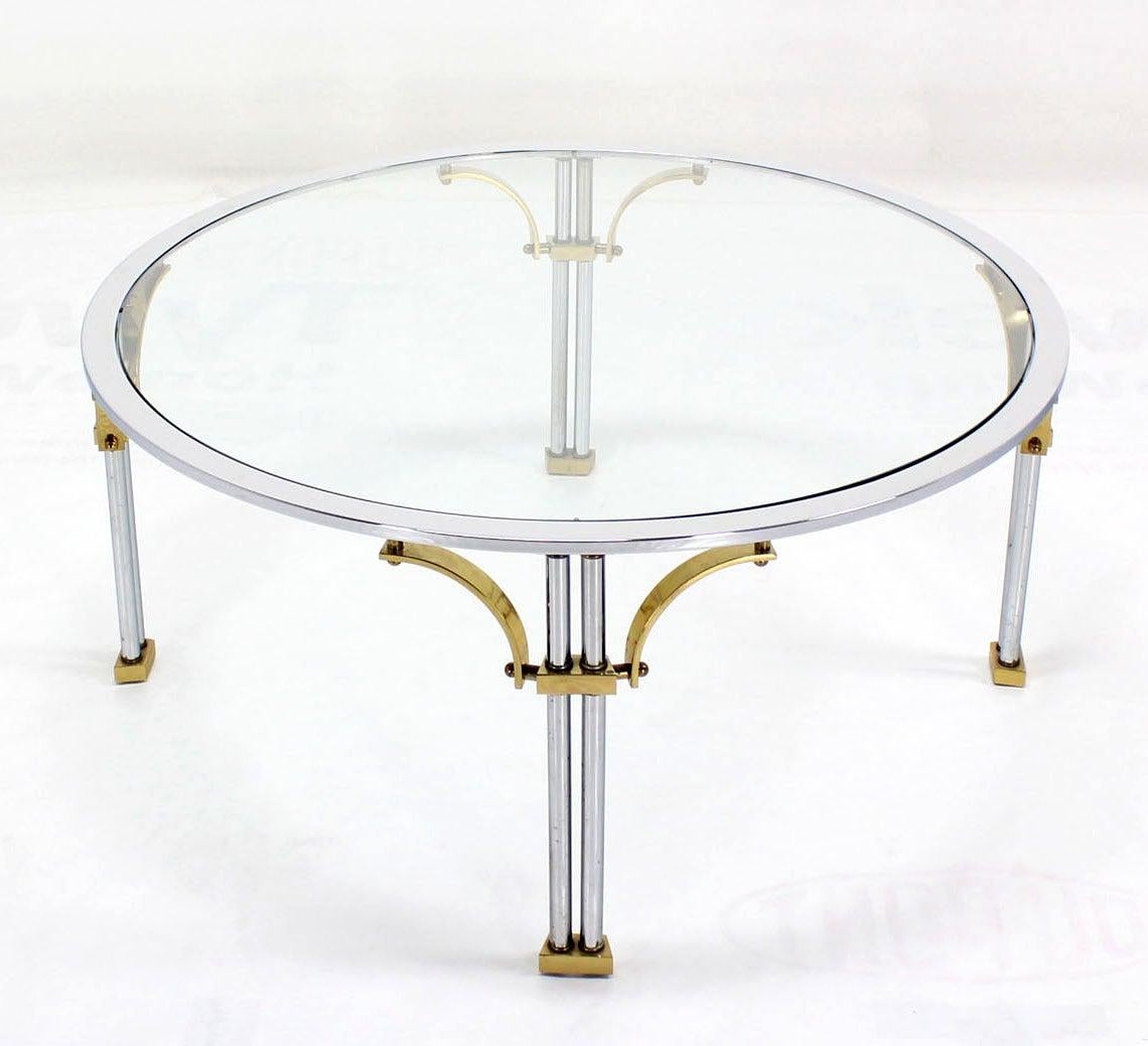 EstablishedLines Italian Mid Century Modern Chrome Brass Glass Top Round Coffee Table MINT!