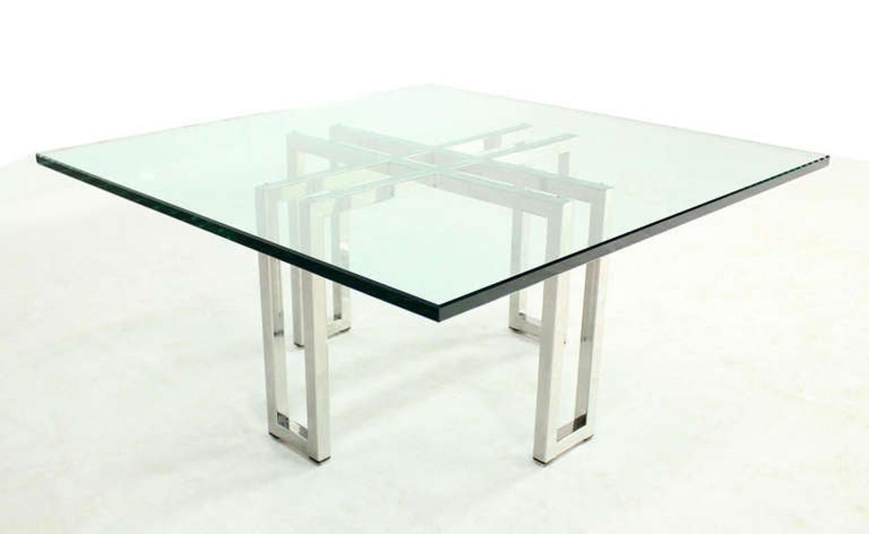EstablishedLines Chrome Base Square Glass Top Mid Century Modern Coffee Table Barcelona Baughman