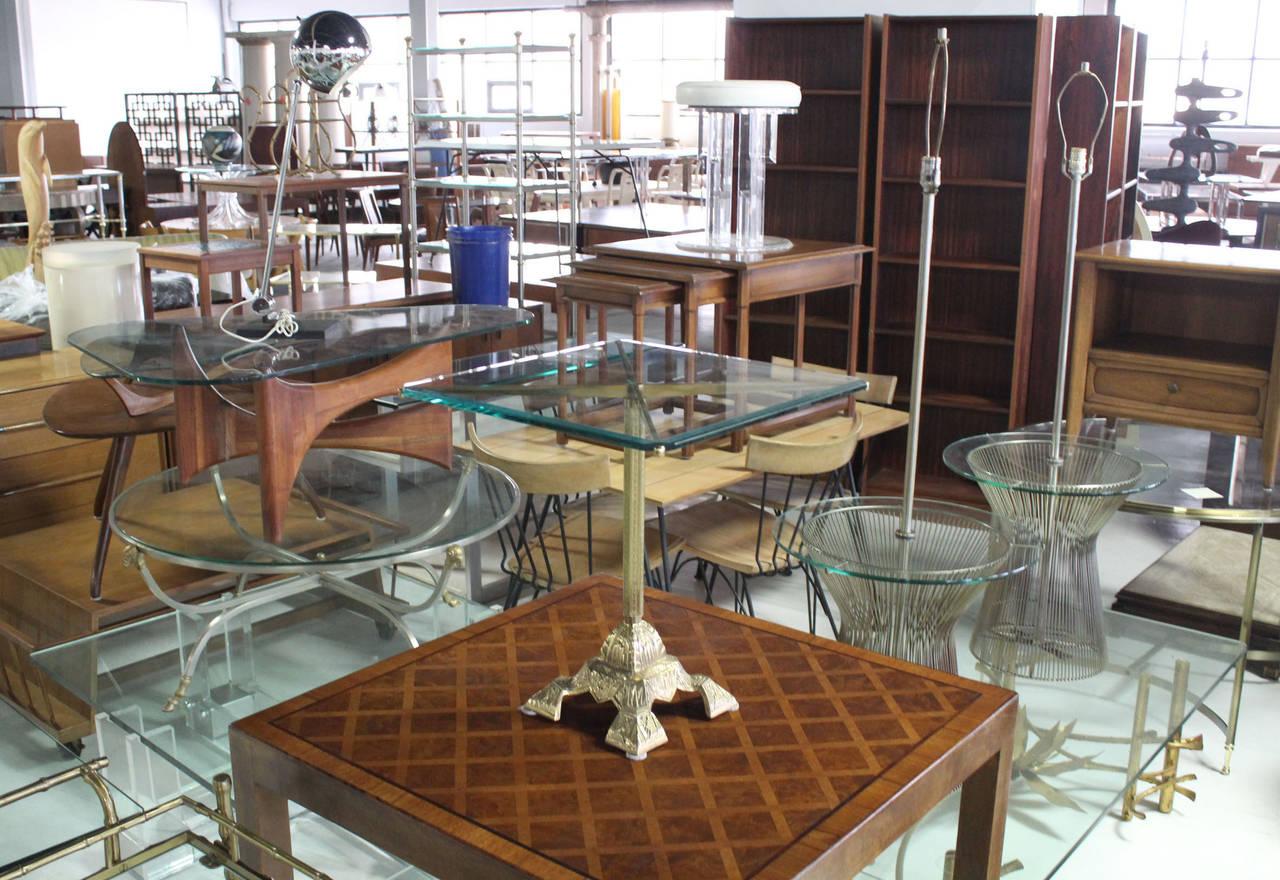 EstablishedLines Square Cast Brass X Shape Base Glass Top Side End Center Lamp Table Stand MINT