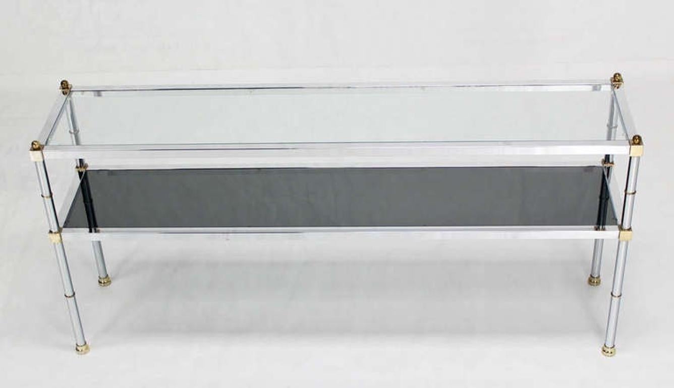 EstablishedLines Chrome Brass and Glass Two Tier Console or Sofa Table Mid Century Modern MINT!