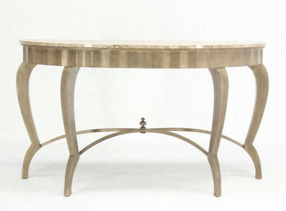 EstablishedLines Large Art Deco Silver Leaf Metal Forged Marble-Top Demilune Console Table MINT!