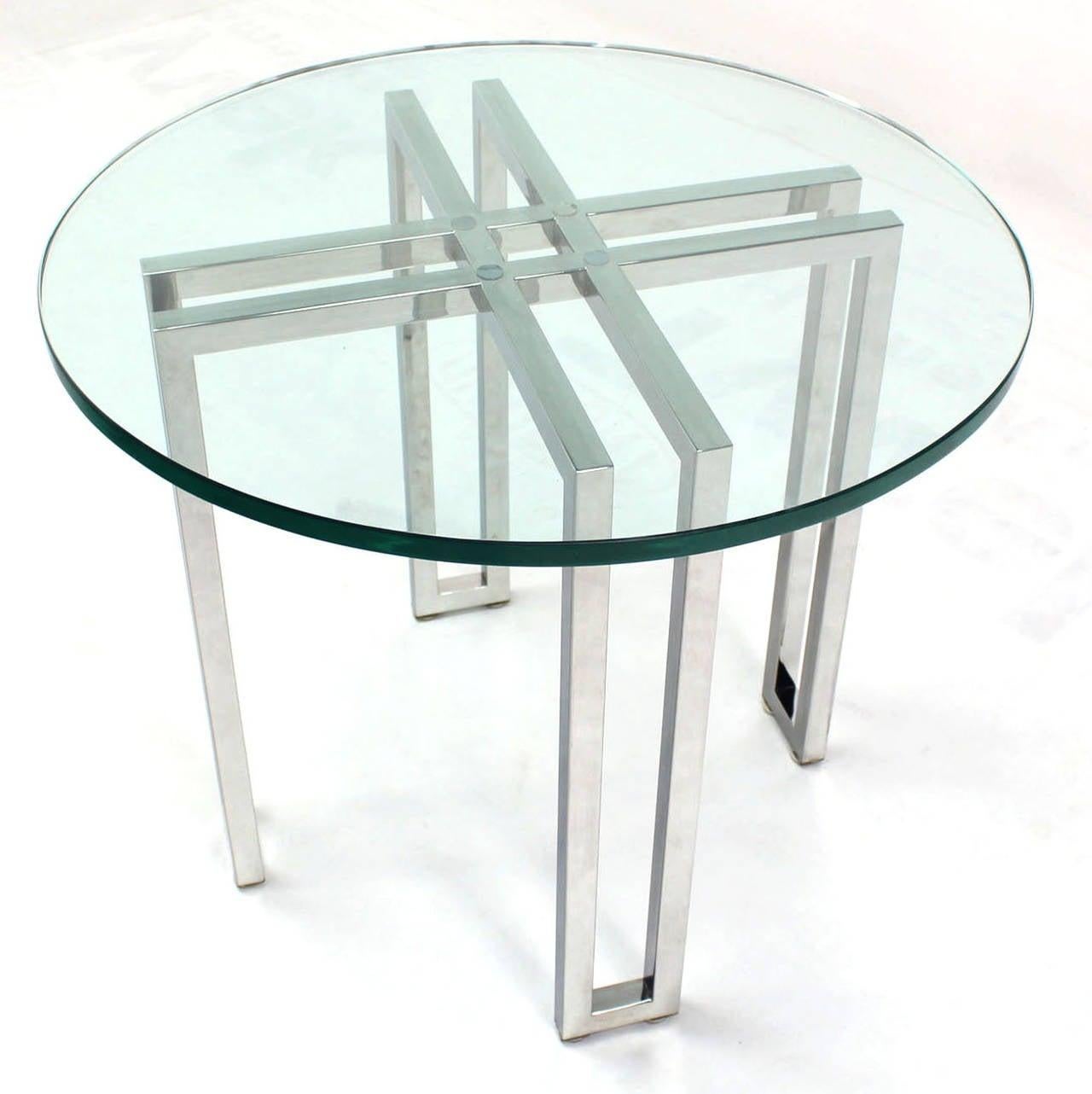 EstablishedLines Mid Century Modern Round Chrome Base Glass Top Side End Center Lamp Table Stand