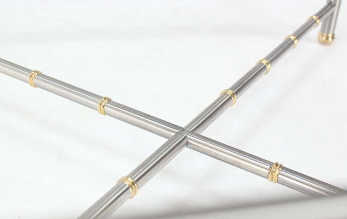 EstablishedLines Very Fine Metal Faux Bamboo Chrome Brass Base Glass Top Square Coffee Table