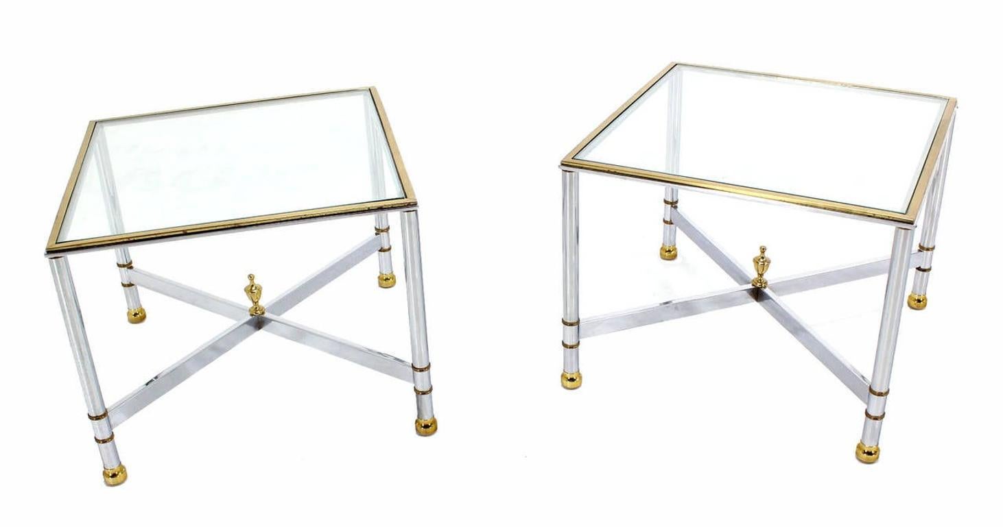 EstablishedLines Pair Mid Century Modern Square Chrome  X Base End  Side Coffee Tables Stands