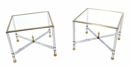 EstablishedLines Pair Mid Century Modern Square Chrome  X Base End  Side Coffee Tables Stands