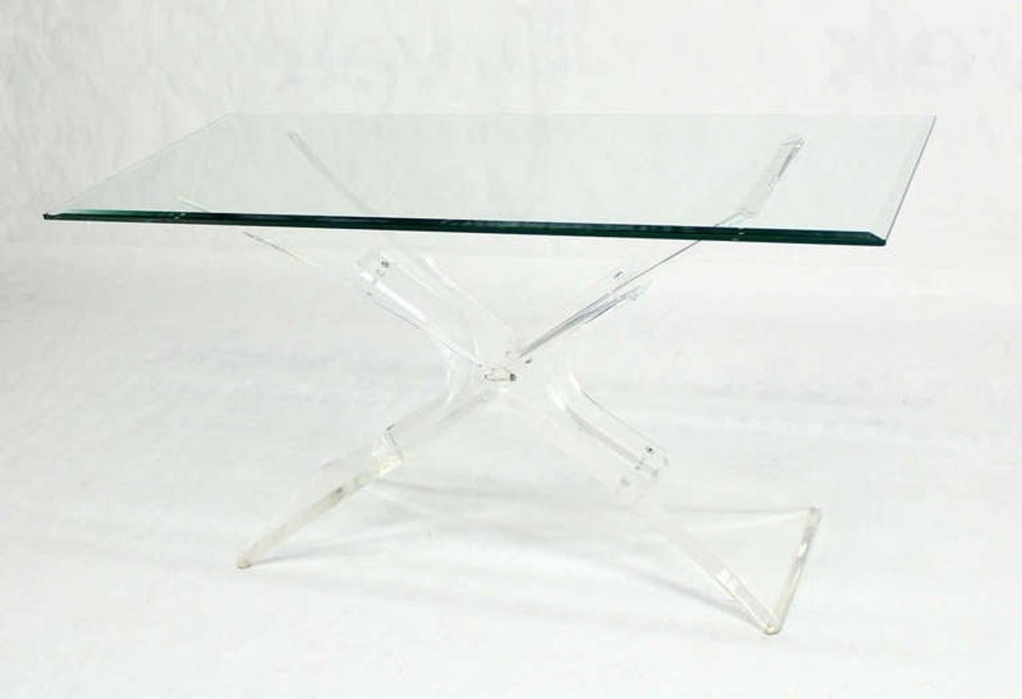 EstablishedLines Lucite X Shape Base Glass Top Mid Century Modern Console Sofa Table MINT!