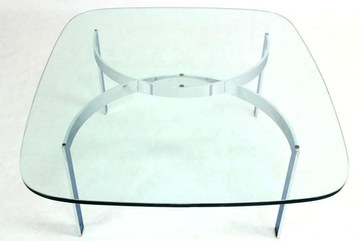 EstablishedLines Mid Century Modern Curved Bent Chrome Base Glass Top Coffee Table Bauhaus Chanel