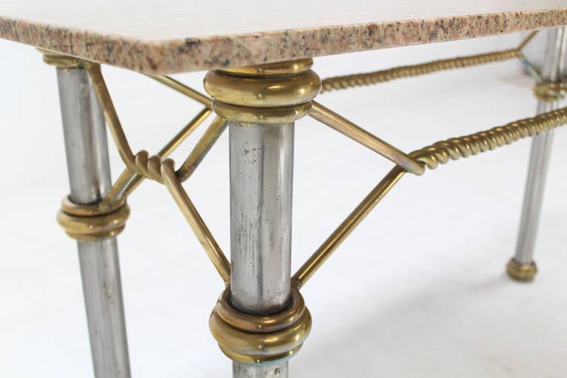 EstablishedLines Mid Century Modern Solid Brass "Rope" Chrome Base Marble Top Console Sofa Table