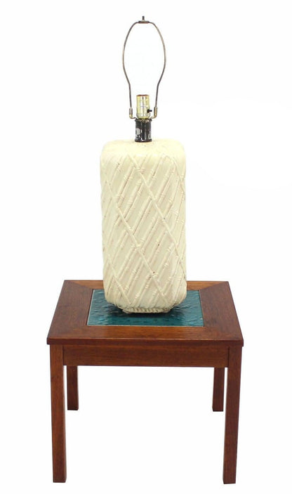 EstablishedLines Rounded Corners Pedestal Shape White Faux Bamboo Decorated Pattern Table Lamp