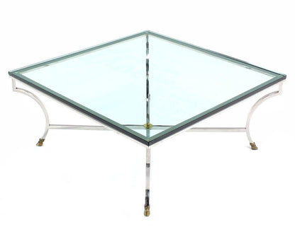 EstablishedLines Italian 3/4" Glass Top Square Coffee Table Chrome Brass Hoof Feet Base MINT!