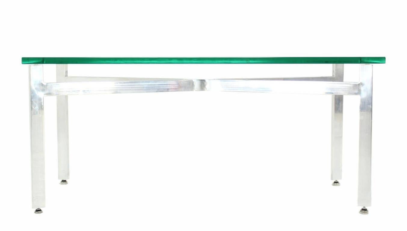 EstablishedLines Pair of Rectangular Crome X Base 3/4" Glass Tops Coffee Side End Tables Stands