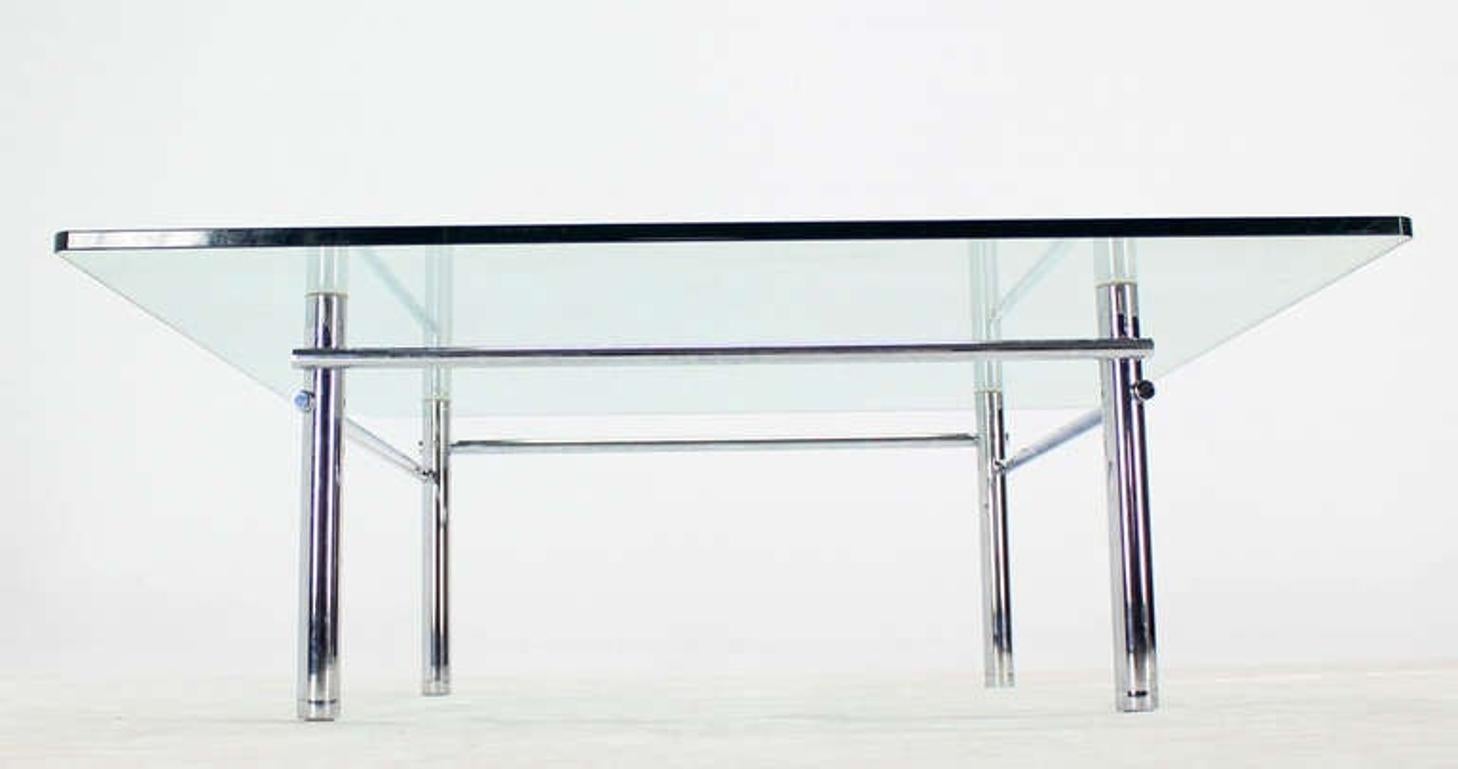 EstablishedLines Solid Chrome Base Heavy Steel Bars  Square Glass Top Coffee Center Table MINT!
