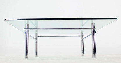 EstablishedLines Solid Chrome Base Heavy Steel Bars  Square Glass Top Coffee Center Table MINT!