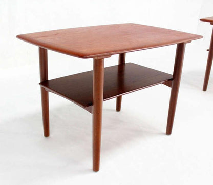 EstablishedLines Povl Dinesen Pair Danish Modern Teak End Tables Solid Tapered Dowel legs 1 Shelf