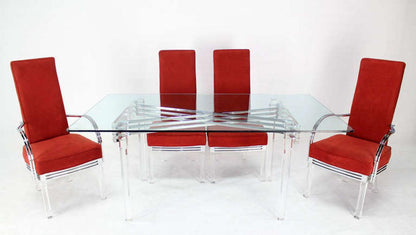 EstablishedLines Mid Century Modern Set of Six Dining Chairs and Table in Lucite Chrome Glass