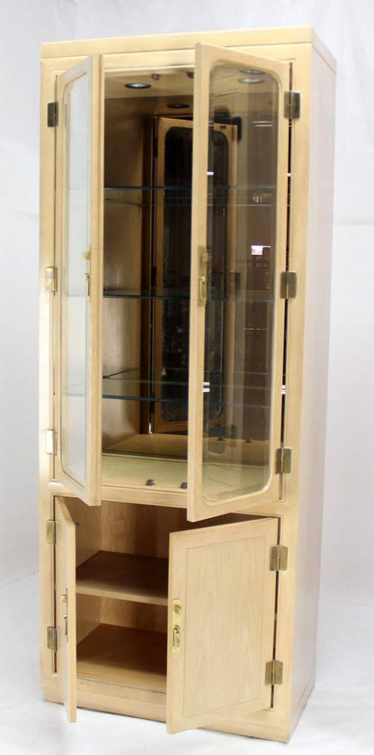 Pair John Stuart White Wash Beveled Glass MidCentury Modern Tall Display Cabinet