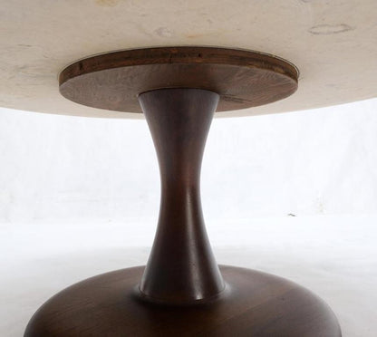 Mid-Century Modern Turned Solid Walnut Base Marble Top Round Coffee Table MINT