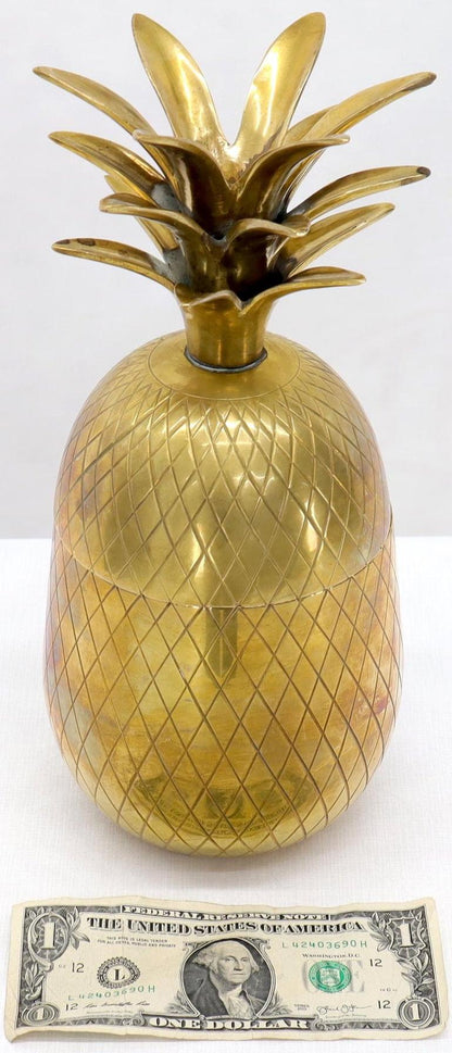 Gold Tone Solid Brass Pineapple Shape Jar with Lid