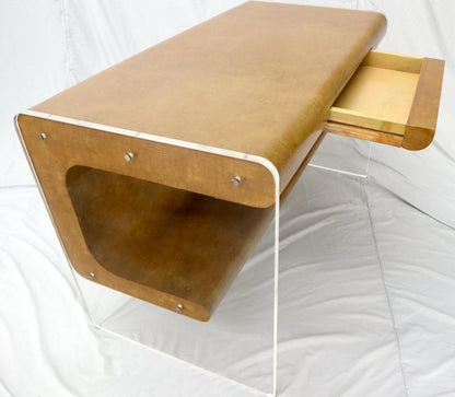 Lucite Base Faux Snake Skin Sculptural Shape One-Drawer Writing Table Desk