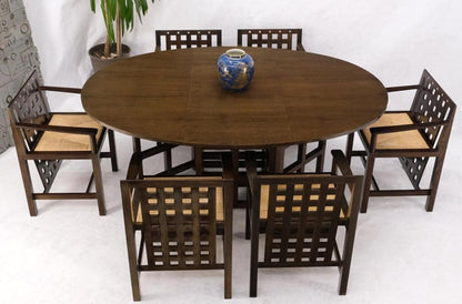 Brown Oak Cassina Macintosh Drop Leaf Dining Table 6 Rush Seat Chairs Set Mint