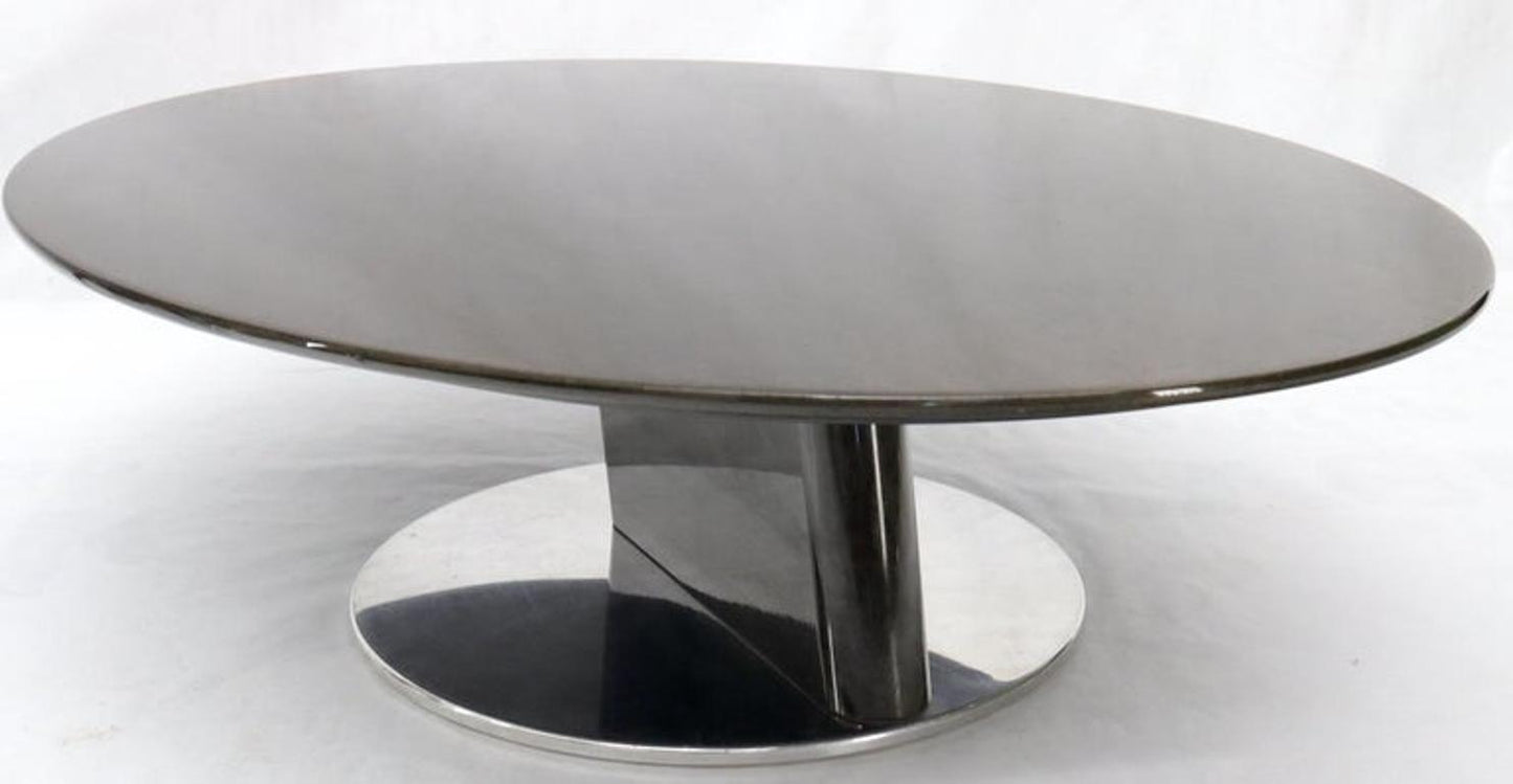 Oval Grey Bird's-Eye Maple Top Heavy Steel Base Coffee Table by Saporiti