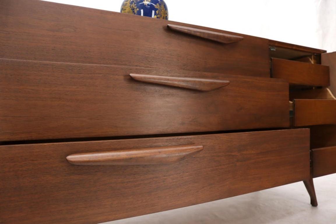 Sculptural Legs Long 9 Drawers Walnut Credenza Dresser with Doors