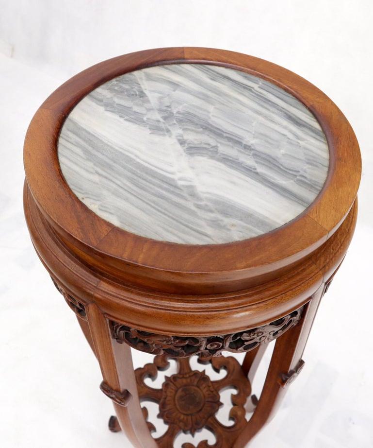 Chinese Carved Rosewood Marble Top Stand
