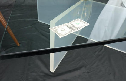 Frosted Lucite X-Base Glass Top Square Coffee Table