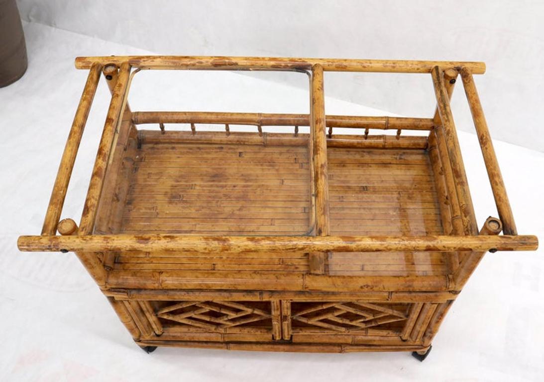 Decorative Burnt Bamboo & Glass Bar Cart