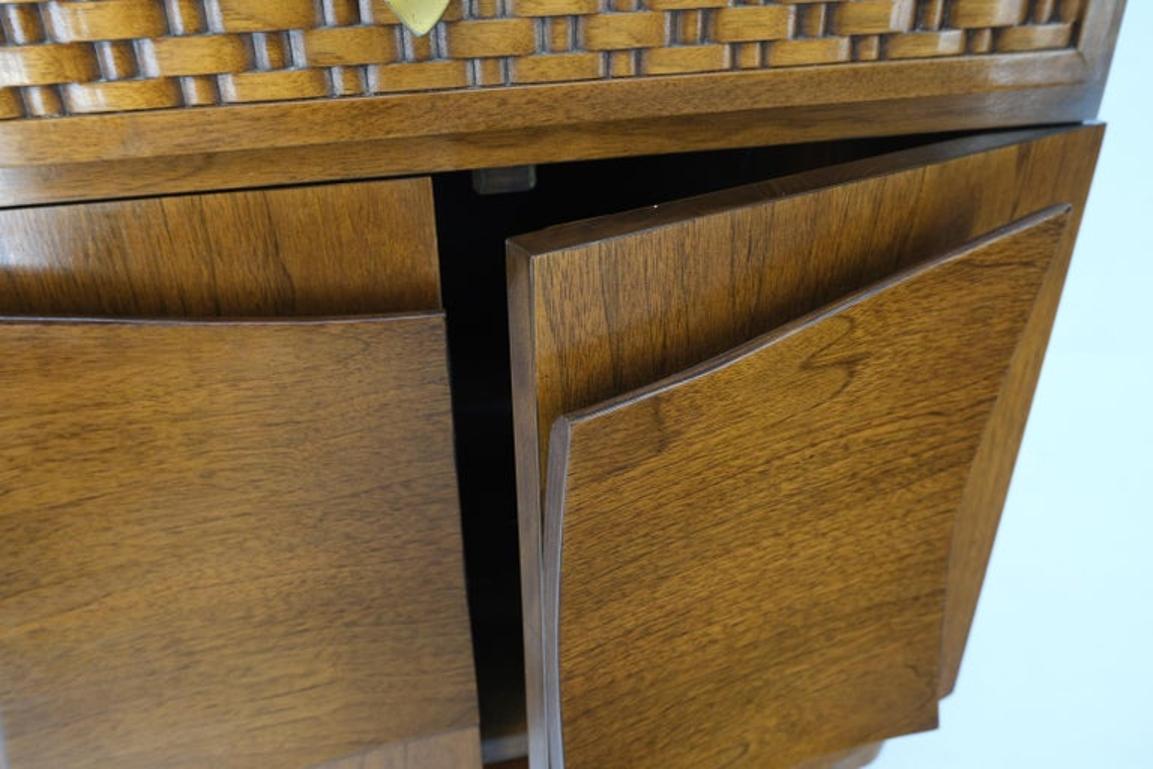 Heavy Turned Solid Walnut Legs Floating Lattice Ornament 1 Drawer Nightstand