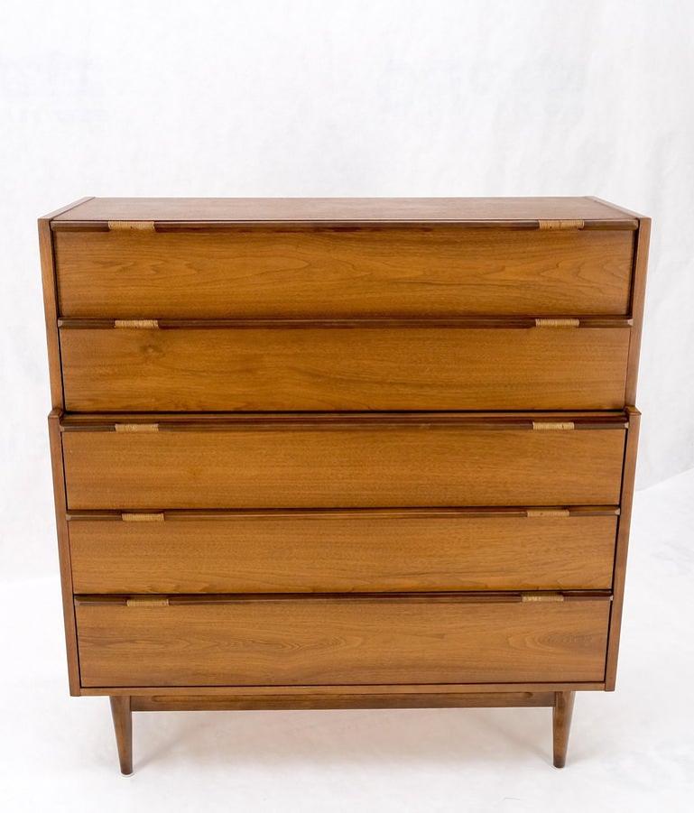 Mid-Century Modern Walnut 5 Drawers High Chest Dresser MINT!