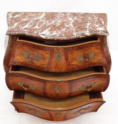 Bombe French Marble-Top Bronze Ormolu Louis XV Style 3 Drawers Dresser Commode