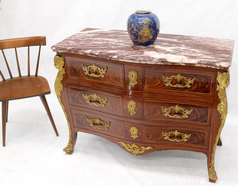 Bombe French Marble Top Bronze Ormolu Louis XV Style 4 Drawers Dresser Commode