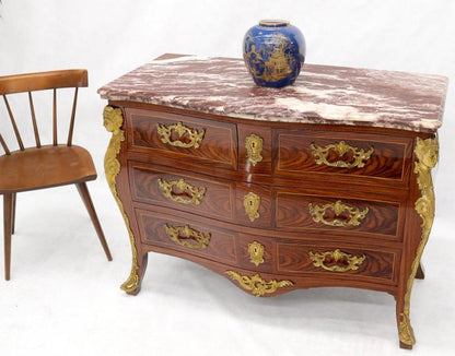 Bombe French Marble Top Bronze Ormolu Louis XV Style 4 Drawers Dresser Commode
