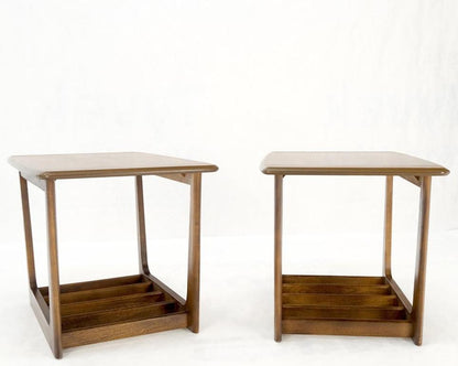 Pair of Mid-Century Modern Walnut End Side Tables w/ Shelf MINT!