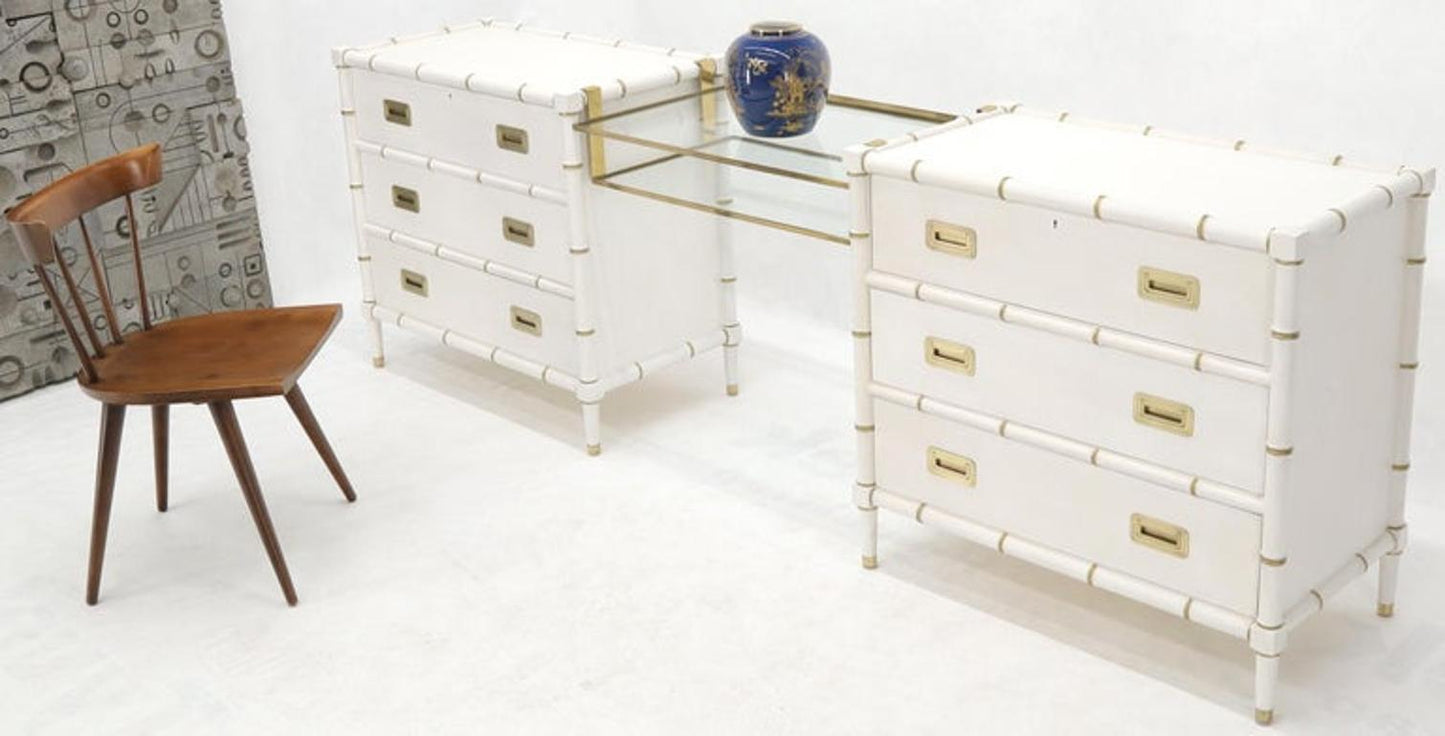 Pair of White Lacquer Brass Hardware Bachelor Chest with Suspended Brass Vanity
