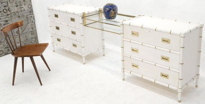 Pair of White Lacquer Brass Hardware Bachelor Chest with Suspended Brass Vanity