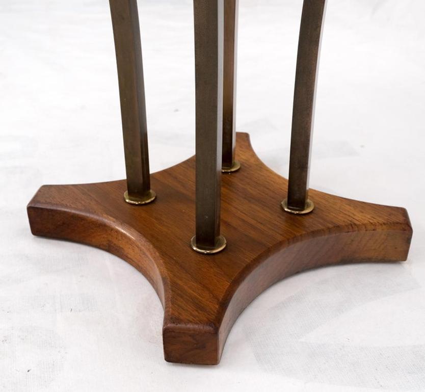 Round Marble Top Brass & Walnut Occasional End Side Table Lamp Stand